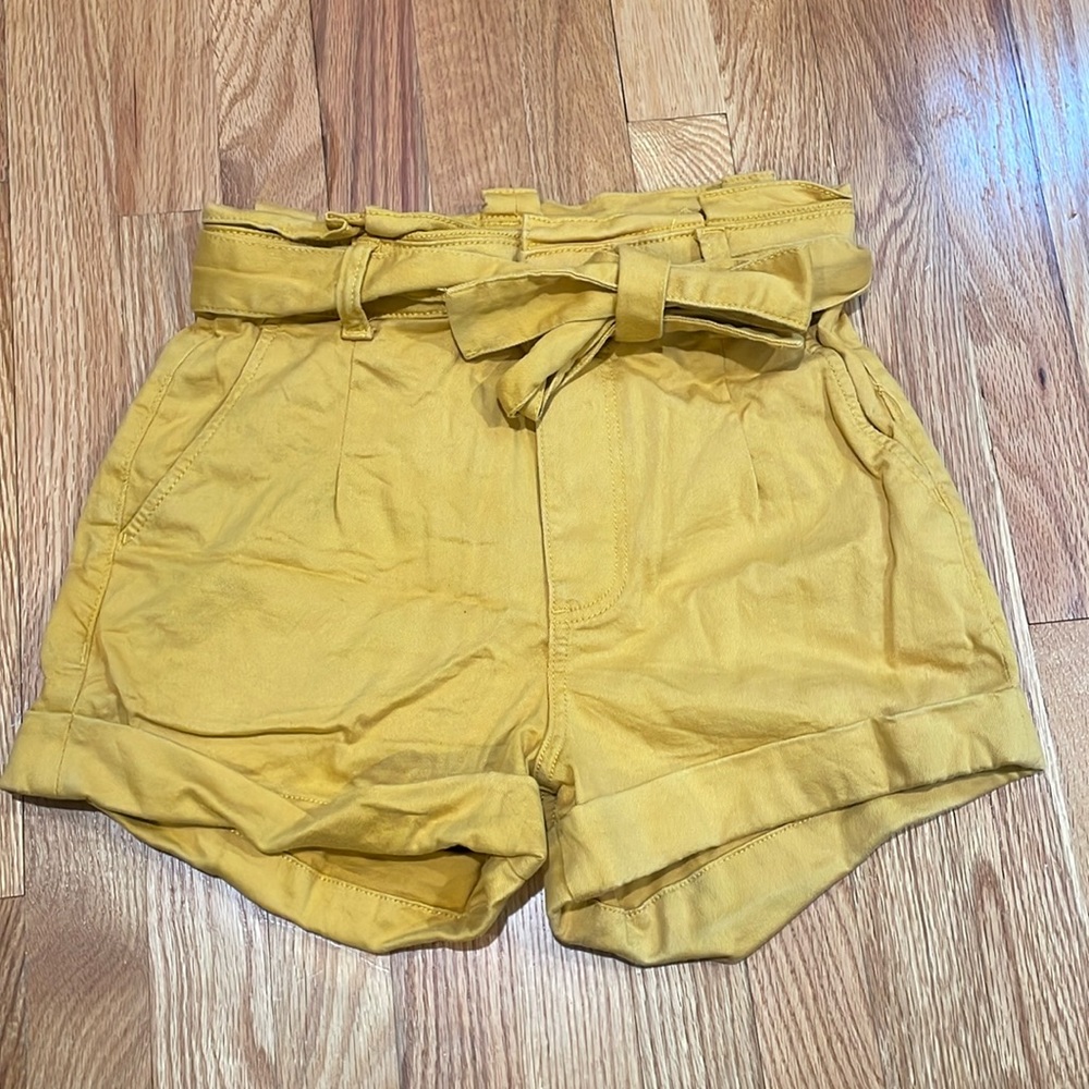 Mustard yellow high waisted shorts with tie belt. Just needs a good iron